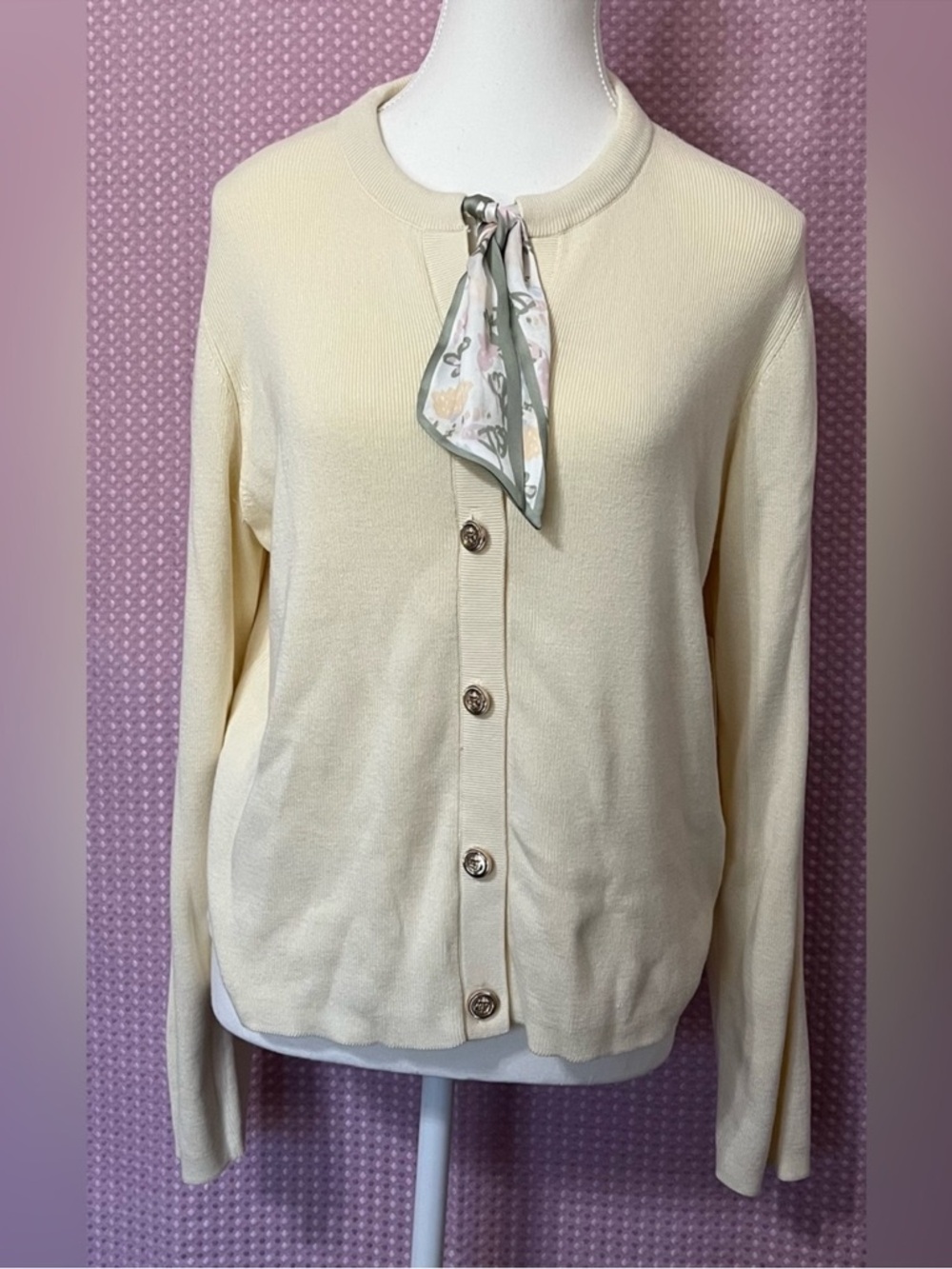 CeCe Light Cream Button-Front Cardigan